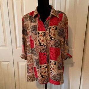 ALIA Blouse Women's 16W Animal Print Shoulder Pads 3/4 Sleaves Top Paisley